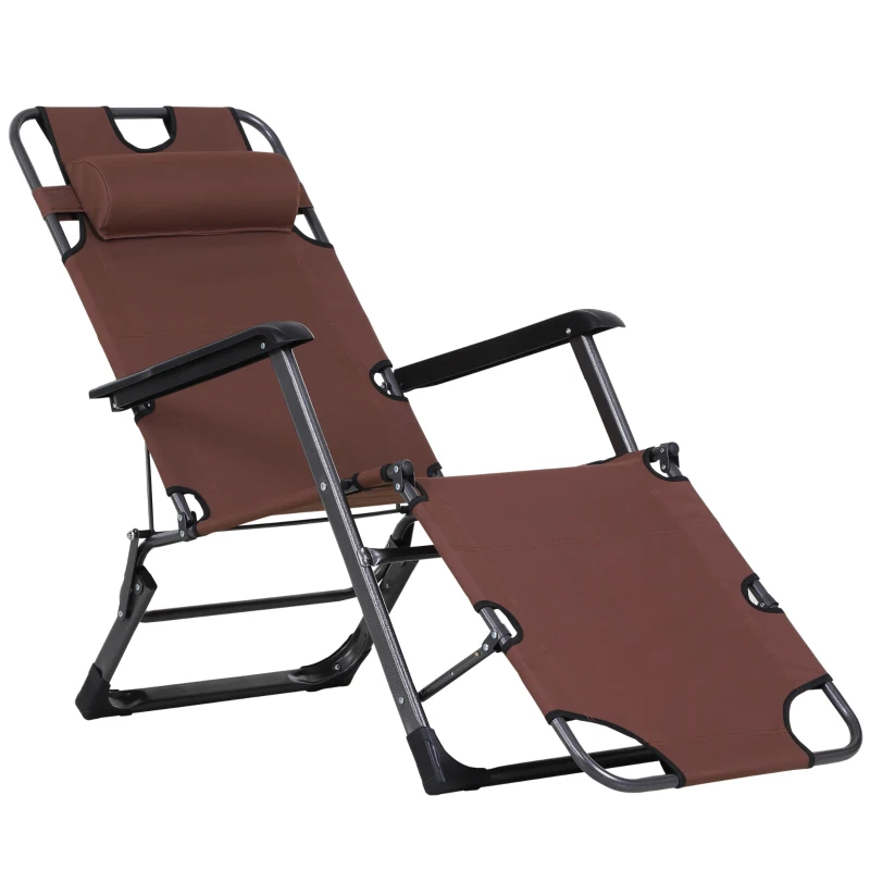 Outsunny Oxford Fabric Metal Frame Outdoor Pool Sun Lounger Lounge Chair 120°/180°, Brown