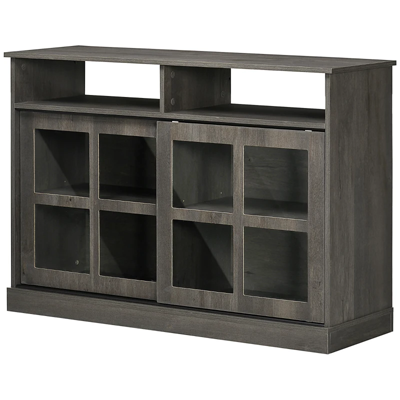 HOMCOM Sideboard Glass Door Buffet Cabinet, Dark Grey