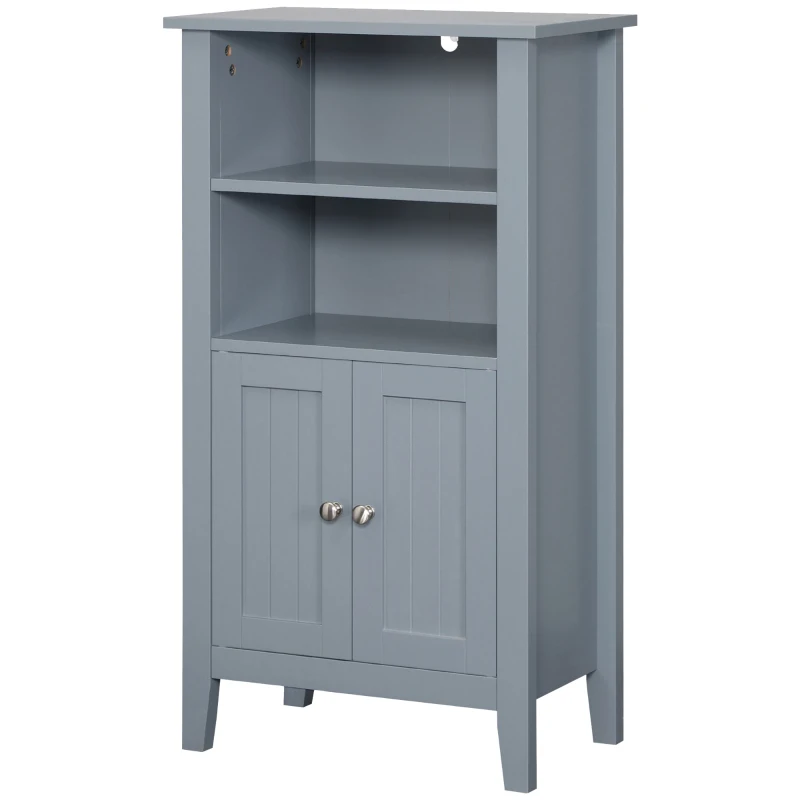 kleankin Bathroom Cabinet Organizer with 2-Tier Open Shelves, Double Door Enclosed Storage and Elevated Base, Dark Gray