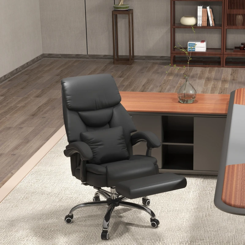 Vinsetto Kneading Massage Office Chair, Reclining Executive Office Chair, PU Leather High Back Computer Chair with Lumbar Cushion, Footrest, Adjustable Height, Black