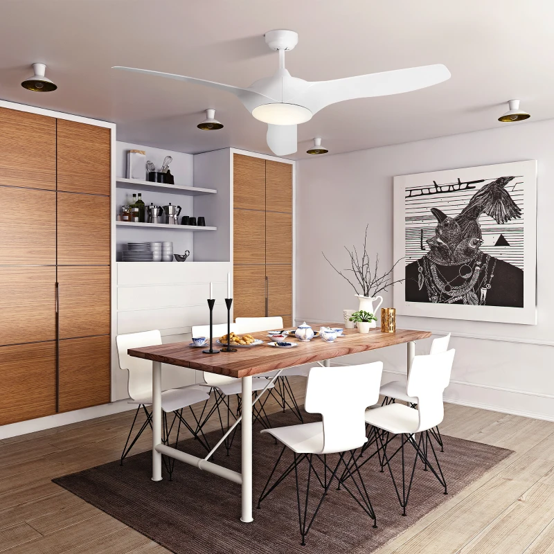 HOMCOM 52" Reversible Indoor Ceiling Fan with Light, Modern Mount LED Lighting Fan with Remote Control, for Bedroom, and Living Room, White