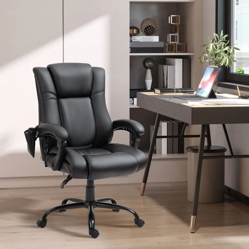 Vinsetto High Back Vibration Massage Office Chair with 6 Vibration Points, Reclining PU Leather Computer Chair with Armrest and Remote, Black