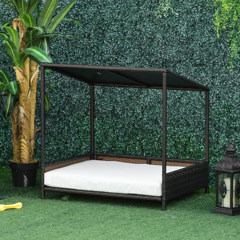 PawHut Wicker Dog House Raised Rattan Puppy Bed Cat Shelter for Indoor Outdoor Garden Patio Pet Sofa with Removable Cushion for Medium Sized Pet Brown