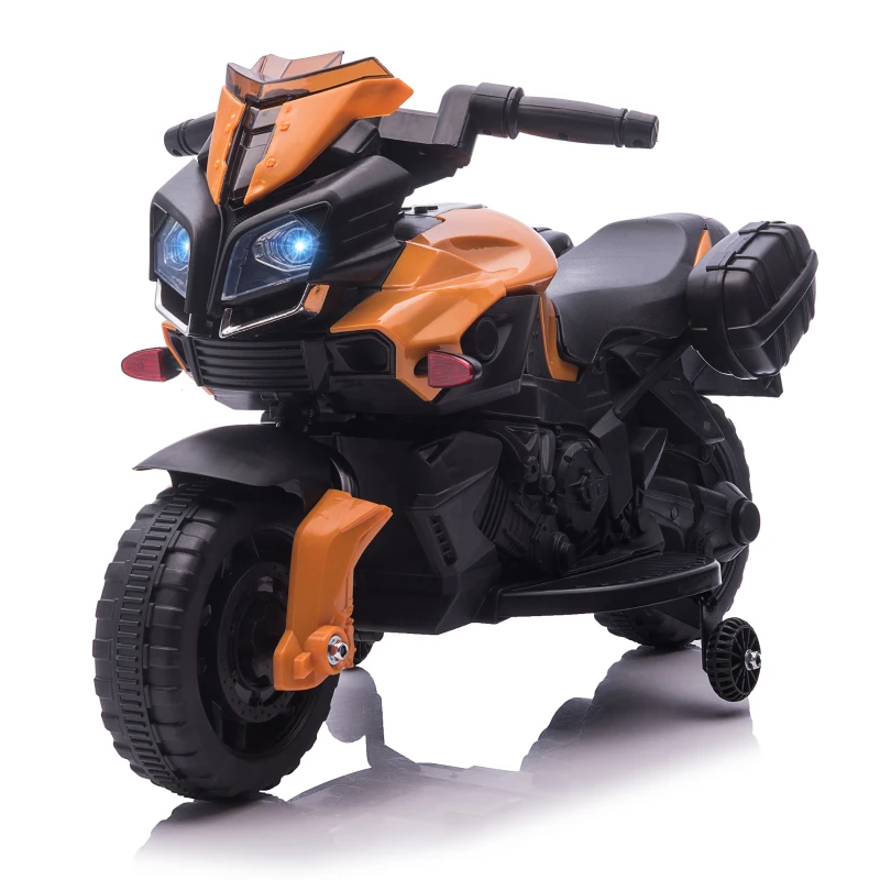 Aosom 6V Electric Motorcycle for Kids, Dirt Bike, Battery-Powered Ride-On Toy Off-Road Street Bike with Pedal, Headlights, and Training Wheels, Orange