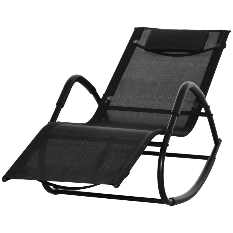 Outsunny Rocking Chair, Zero Gravity Patio Chaise Sun Lounger, Outdoor Rocker, UV Water Resistant, Pillow for Sunbathing, Lawn, Garden or Pool, Black