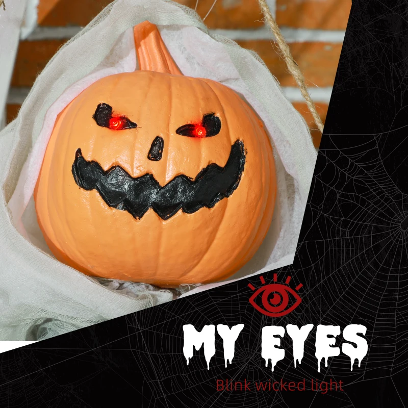 HOMCOM 3.9' Outdoor Halloween Hanging Pumpkin Ghost w/ Light Up Eyes, Sound Activated Prop w/ Creepy Howling Sounds