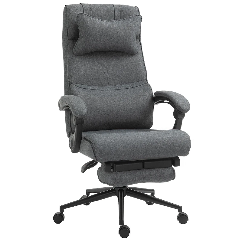 Vinsetto Ergonomic Executive Office Chair High Back Computer Desk Chair Linen Fabric 360° Swivel Adjustable Height Recliner with Headrest, Lumbar Support, Padded Armrest and Retractable Footrest, Gray