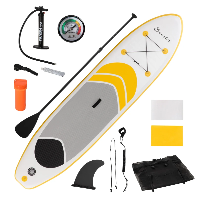 Outsunny Inflatable Paddle Board, Stand Up Paddle Board Adjustable Aluminum Paddle Non-Slip Deck Spray-painted Board, with ISUP Accessories & Carry Bag, 10'5'' x 30" x 6", Yellow