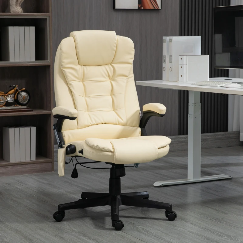 HOMCOM Massage Office Chair, Heated Reclining Computer Chair with 6 Vibration Points, Armrest and Remote, Beige