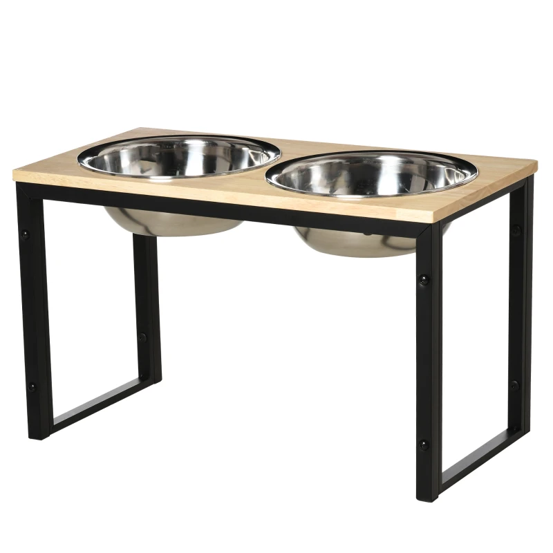 PawHut Elevated Dog Bowls with Stand, Raised Dog Feeder for Large Sized Dogs, Natural