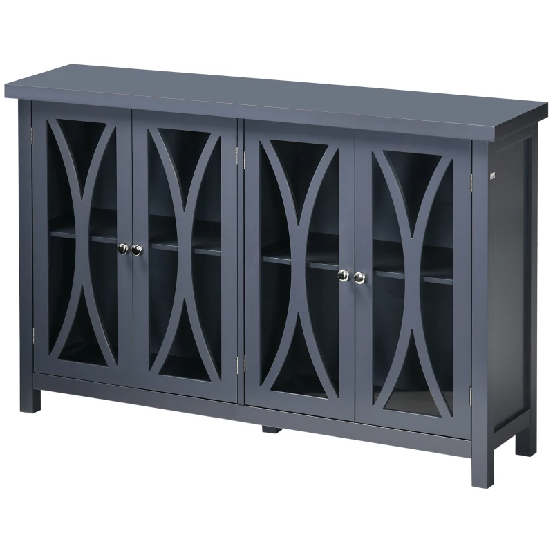 HOMCOM Sideboard, Buffet Cabinet with 4 Tempered Glass Doors, Arc Pattern and Adjustable Storage Shelf, Credenza, Gray
