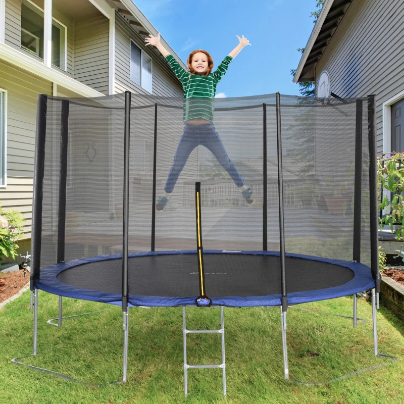Soozier 12ft Trampoline with Safety Enclosure Net and Non-Slip Ladder for Teens and Adults Indoor and Outdoor Use, Blue