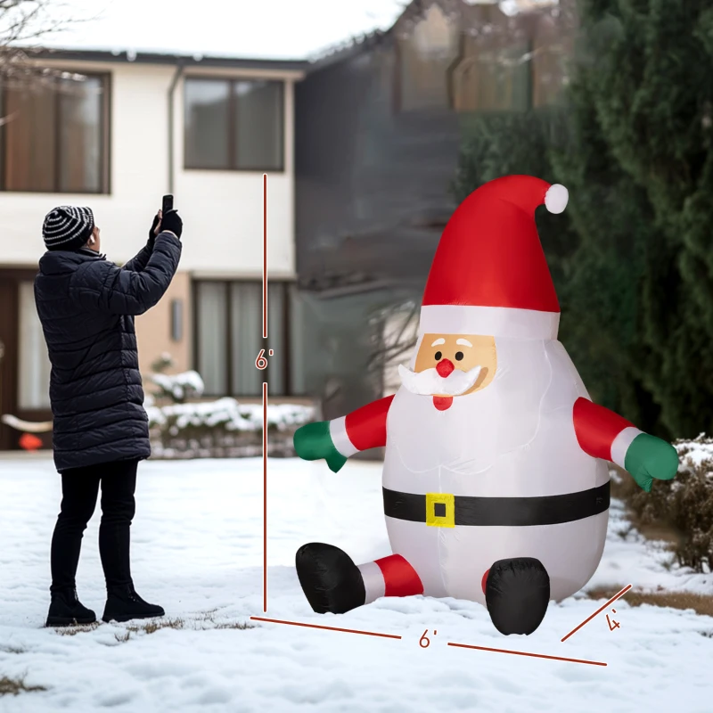 Outsunny 6' Blow-Up Outdoor Yard Display, Inflatable Christmas Santa Claus with Rotating Magic Ball Light for Garden Party