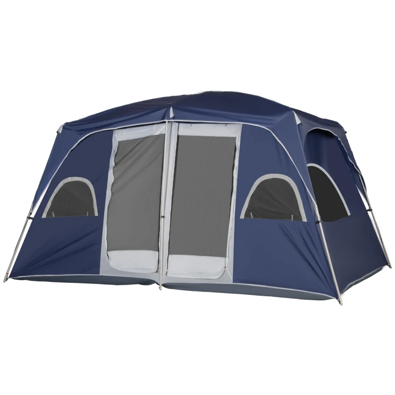 Outsunny Camping Tent, Family Tent 4-8 Person 2 Room, with Large Mesh Windows, Easy Set Up for Outdoor, Traveling, 13' x 9' x 7', Blue