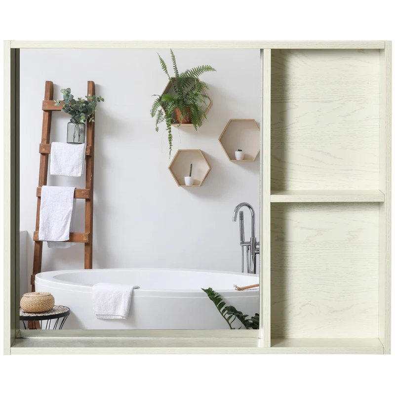 kleankin 31.5" x 25.5" Bathroom Medicine Cabinet with Mirror, Storage Shelf, Over Toilet Bathroom Cabinet Wall Mounted for Living Room and Laundry Room, White
