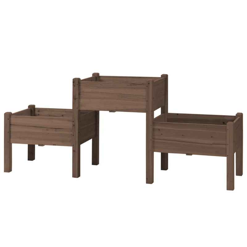 Outsunny 73" x 18" x 32" 3 Tier Raised Garden Bed w/ Three Elevated Planter Box for Vegetables, Herb and Flowers, Coffee