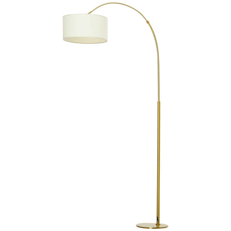 HOMCOM 6FT Arch Shape Floor Lamp with 180° Flexible Lampshade, Adjustable Pole, and Metal Round Base, Cream White
