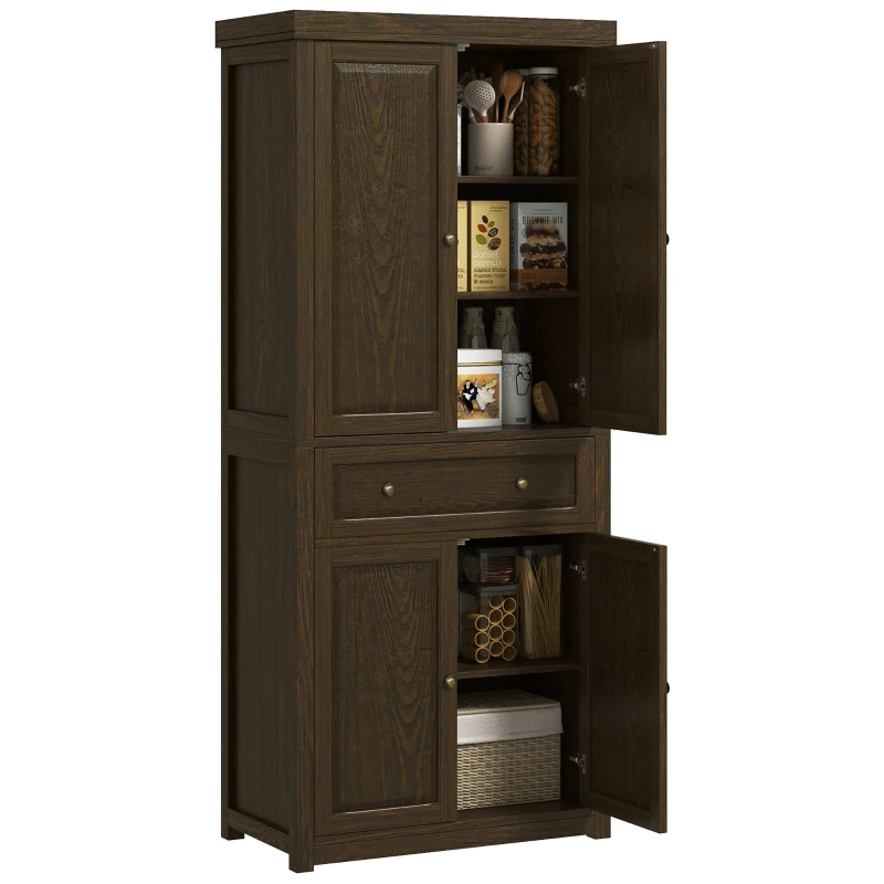 HOMCOM 72.5" Kitchen Pantry Cabinet, Tall Storage Cabinet with Doors, Drawer, and Adjustable Shelves, Distressed Espresso