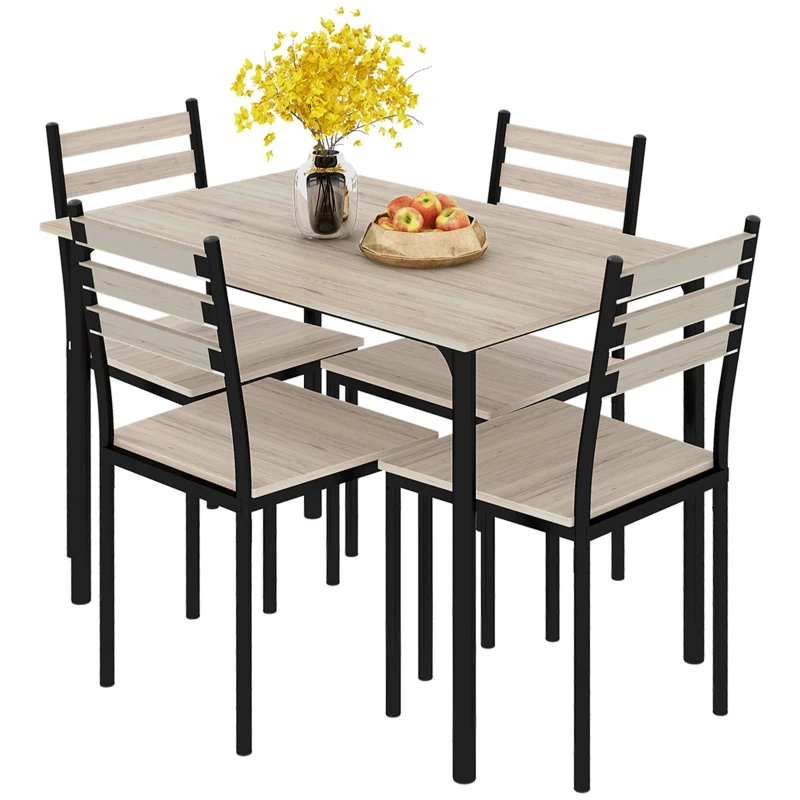 HOMCOM Modern Dining Table Set for 4, 5-Piece Kitchen Table Set, Rectangular Dining Table and 4 Chairs for Small Space, Dinette, Breakfast Nook, Gray