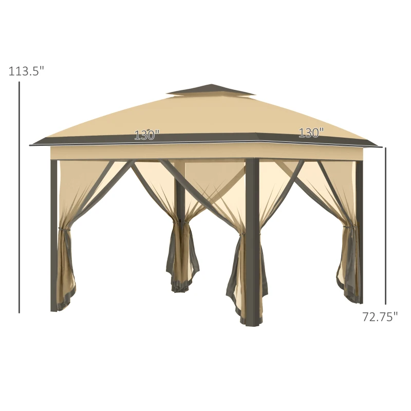 Outsunny 11' Pop-Up Tent Gazebo w/ Netting, Beige