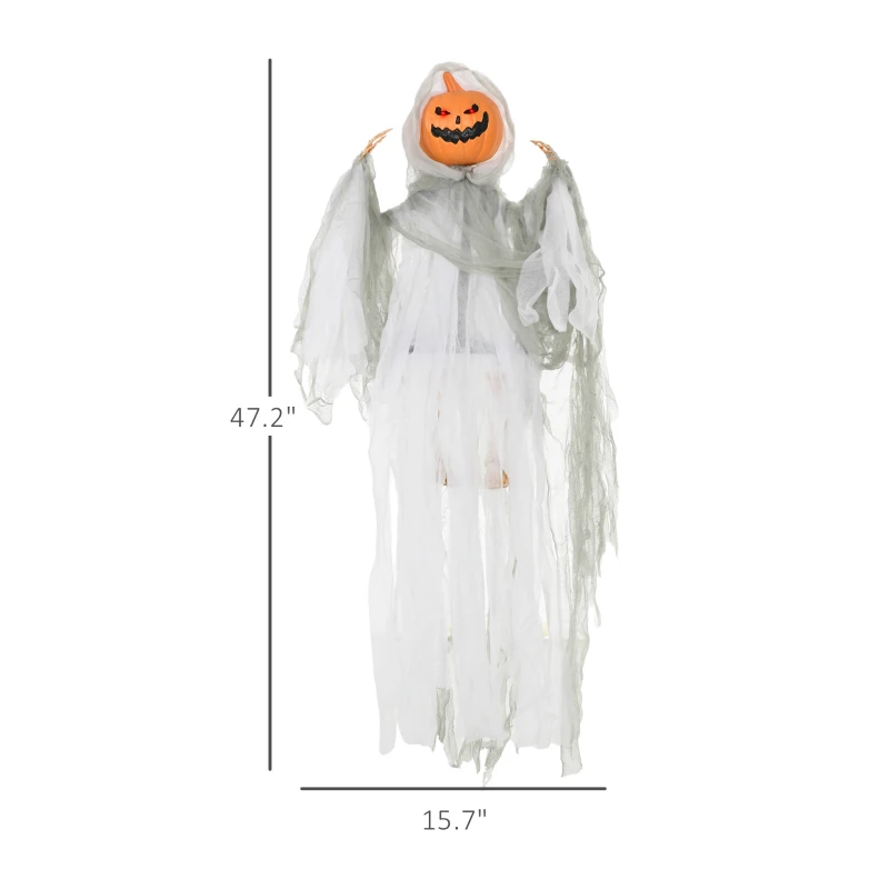 HOMCOM 3.9' Outdoor Halloween Hanging Pumpkin Ghost w/ Light Up Eyes, Sound Activated Prop w/ Creepy Howling Sounds