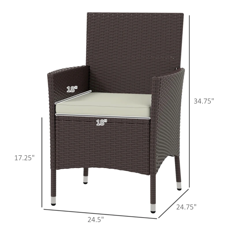 Outsunny 2 PCS Rattan Wicker Dining Chairs with Cushions and Anti-Slip Foot, Patio Stackable Chairs Set for Backyard, Garden, Lawn, Dark Coffee