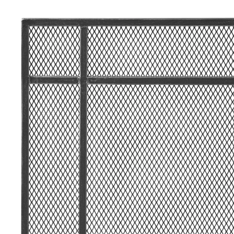 Modern Iron Fire Screen with Single Panel Design and Fine Mesh, Geometric Pattern, and Easy Assembly, 41" L x 9.75" W x 31.75" H, Black+Silver