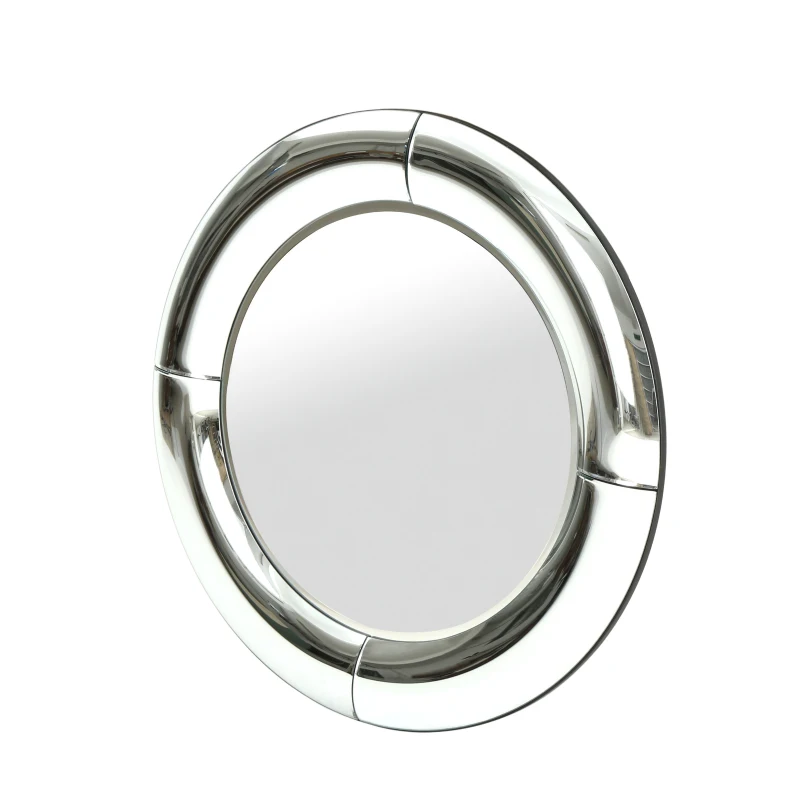 Glam Circular Wall Mirror with Faux Wood Frame, Tempered Glass, Curved Round Mirror, No Assembly Required, 31.5" L x 31.5" W x 1.38" H, Clear