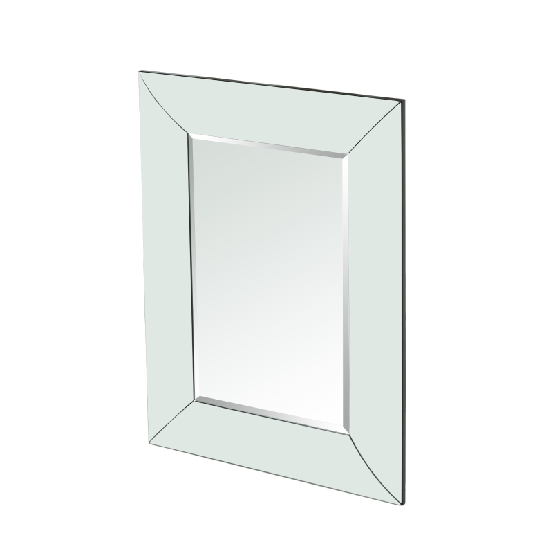 Curved Rectangle Wall Mirror with Tempered Glass, Stainless Steel Frame, 31.75" L x 23.8" W x 1.18" H, Clear