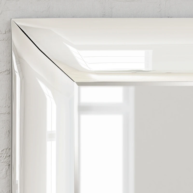 Curved Rectangle Wall Mirror with Tempered Glass, Stainless Steel Frame, 31.75" L x 23.8" W x 1.18" H, Clear