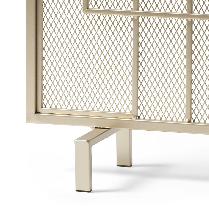 Modern Iron Fire Screen with Single Panel Design and Fine Mesh, Geometric Pattern, and Easy Assembly, 41" L x 8" W x 30.75" H, Gold