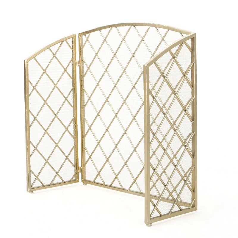 Modern Single Panel Iron Fireplace Screen with Durable Iron Frame, Rustproof Solid Free Standing Fire, 53.2" L x 1.7" W x 32" H, Gold