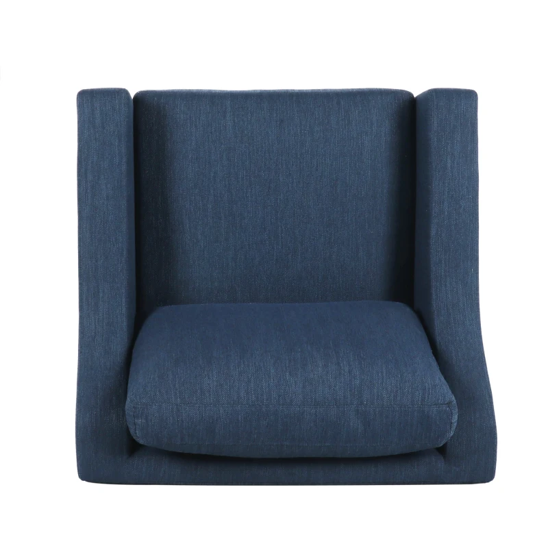Accent Upholstered Club Chair with Contemporary Design, Sloped Arms and Birch Wood Legs, 33.75" L x 33.5" W x 32" H, Navy Blue