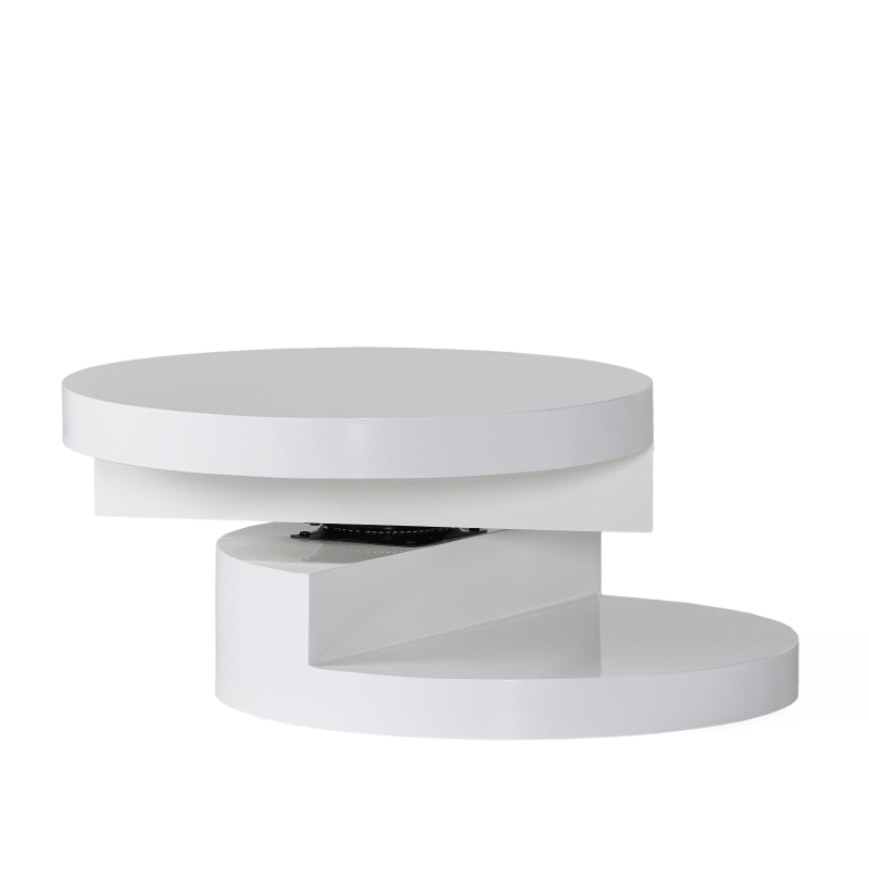 Modern Rotating Coffee Table with 2 Circular Swivel Levels, High Gloss Finish, 23.6" x 23.6" x 13", White
