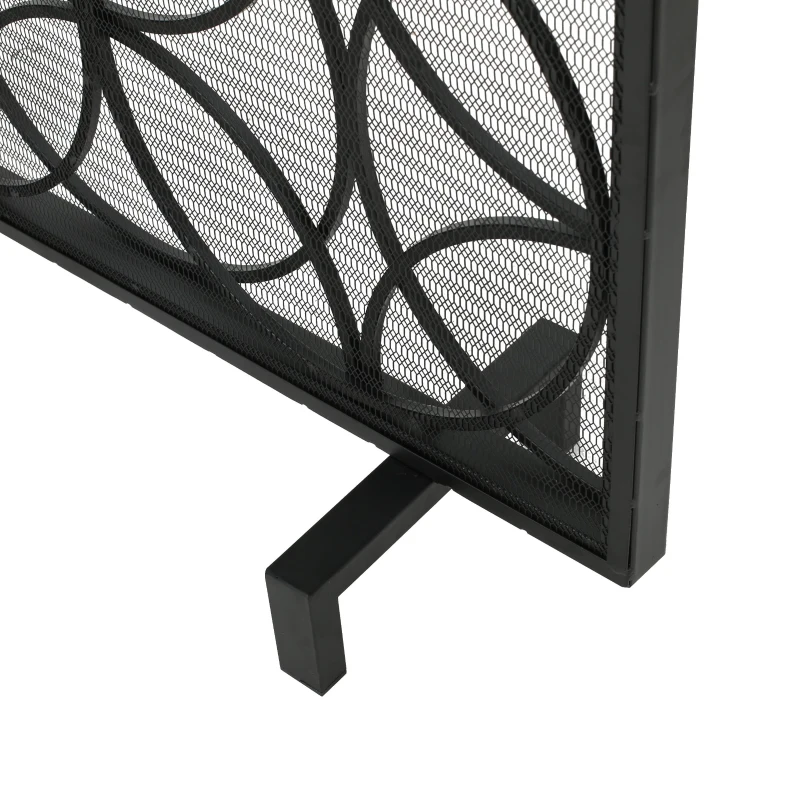 Stylish Single Panel Iron Fireplace Screen with Durable Iron Frame, Modern Overlapping Circle Design, 41.1" L x 9.25" W x 31.1" H, Black