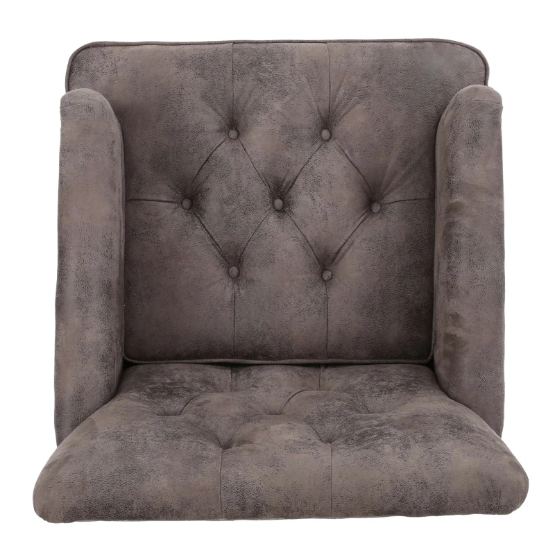 Modern Accent Tufted Club Chair with Rivet Design and Birch Wood Legs, Button Tufted Diamond Stitch, 28" L x 31.75" W x 35" H, Gray+Brown
