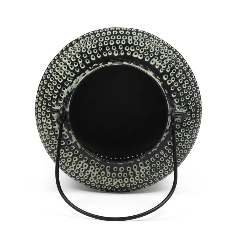 Large Indian Style Lantern with Green Patina and Black Finish, Hand-Crafted Iron, 12"L x 12"W x 15"H, Blackish Green