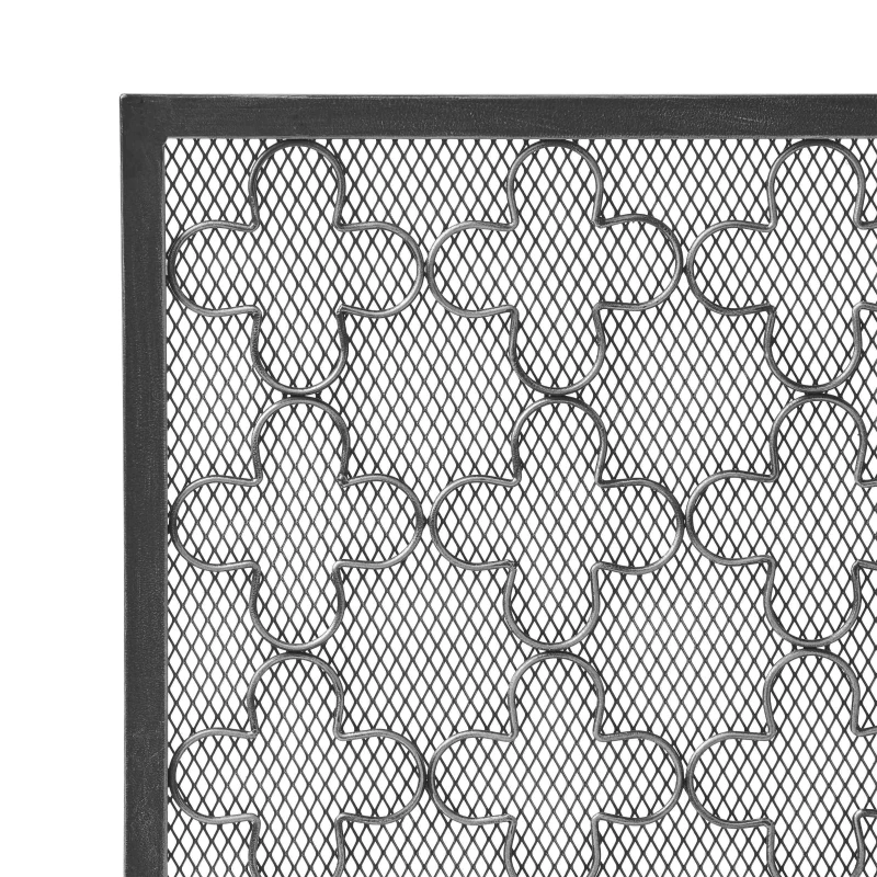 Modern Iron Fire Screen with Single Panel Design and Fine Mesh, Geometric Pattern, and Easy Assembly, 41" L x 8" W x 30.75" H, Black+Silver