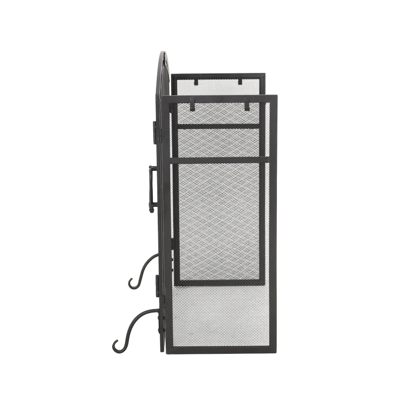 Iron Folding Fireplace Screen with Doors and 4-Piece Tool Set, Matte Finish, 50.5" x 5.5" x 32", Matte Black