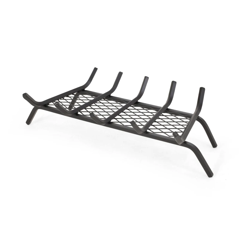 Mid Century Modern Iron Fireplace Log Holder, No Assembly Required, 27" L x 13" W x 6.5" H, Matte Black