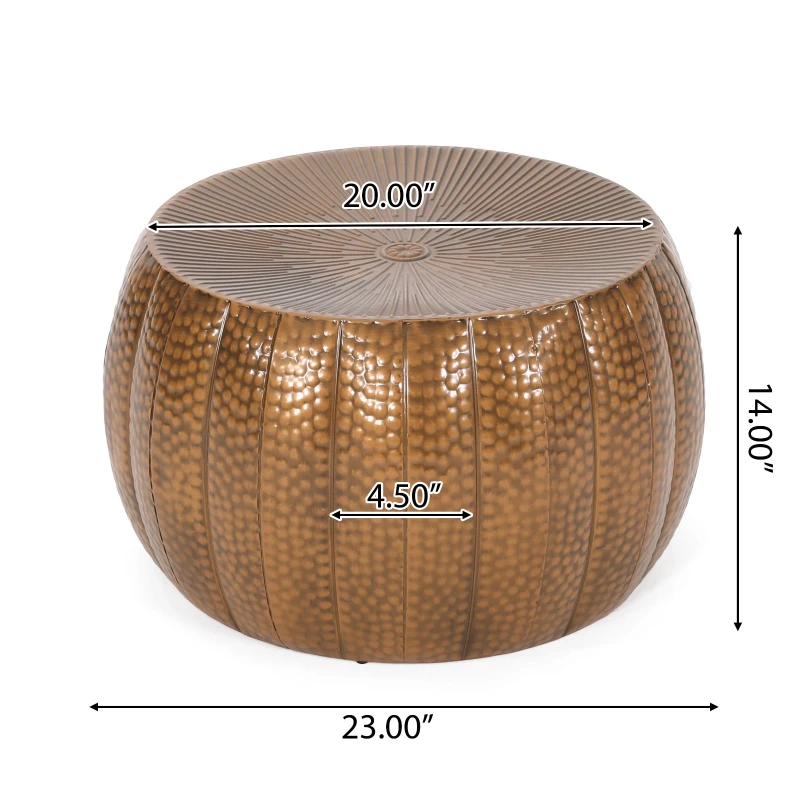 Modern Iron Sunburst Pumpkin Coffee Table, No Assembly Required, 23" L x 23" W x 14" H, Antique Bronze