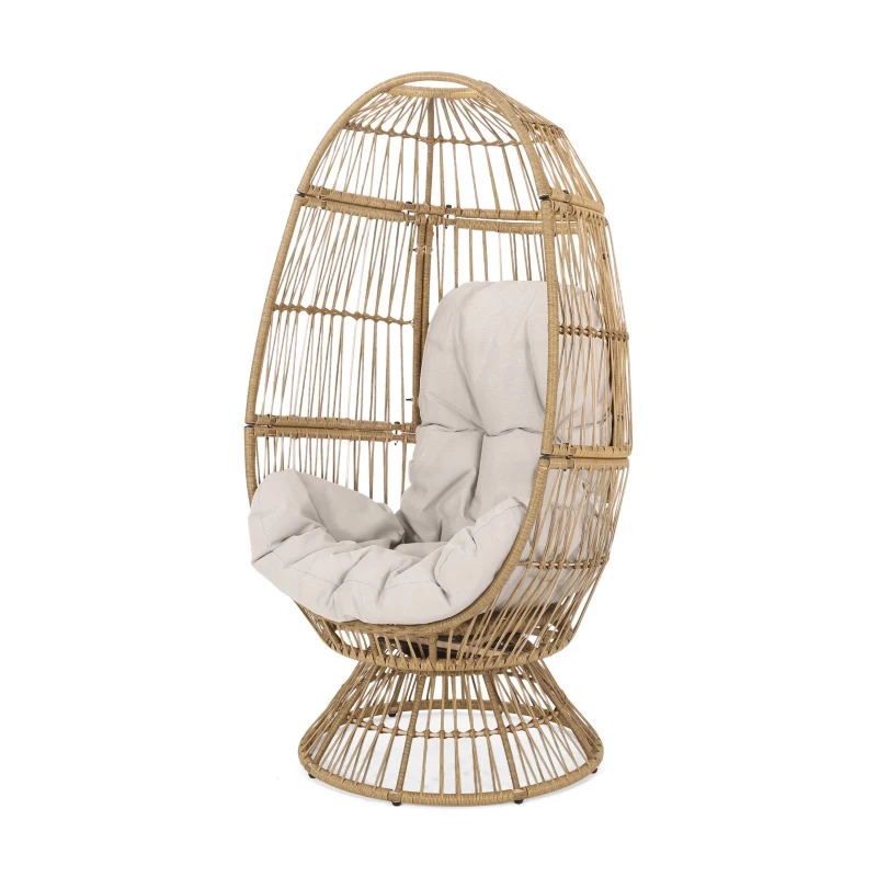 Vinsetto Wicker Outdoor Patio Swivel Egg Chair with Basket Shape Design and Water-Resistant Cushions, 30.5" L x 28" W x 58" H, Natural