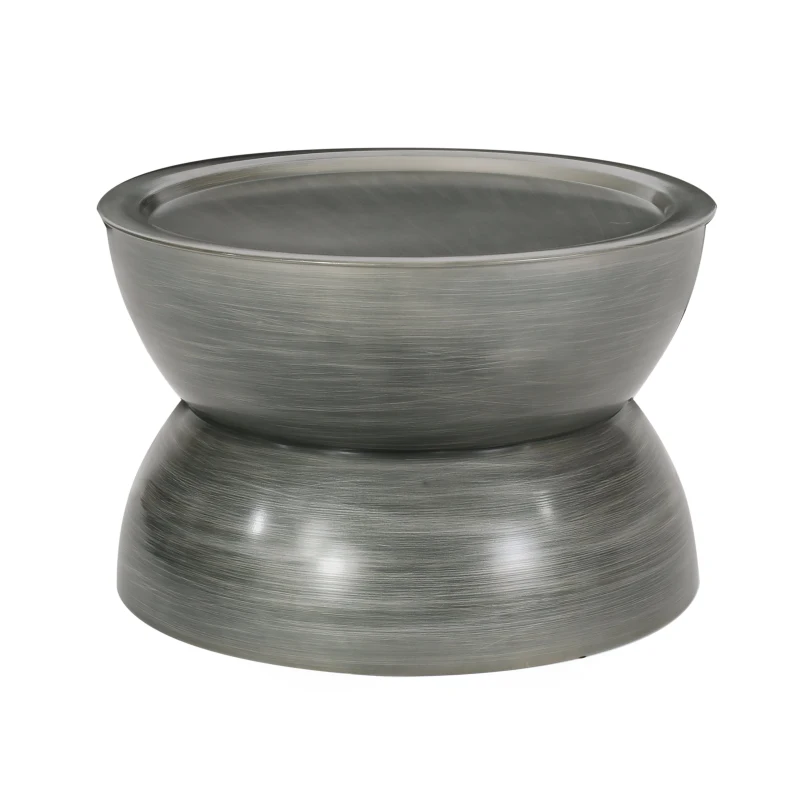 Modern Stunning Hourglass Coffee Table with Iron Frame, No Assembly Required, 24.5" L x 24.5" W x 15.25" H, Antique Silver