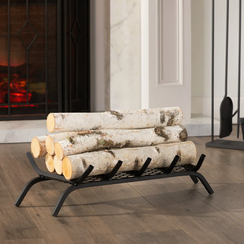 Mid Century Modern Iron Fireplace Log Holder, No Assembly Required, 27" L x 13" W x 6.5" H, Matte Black