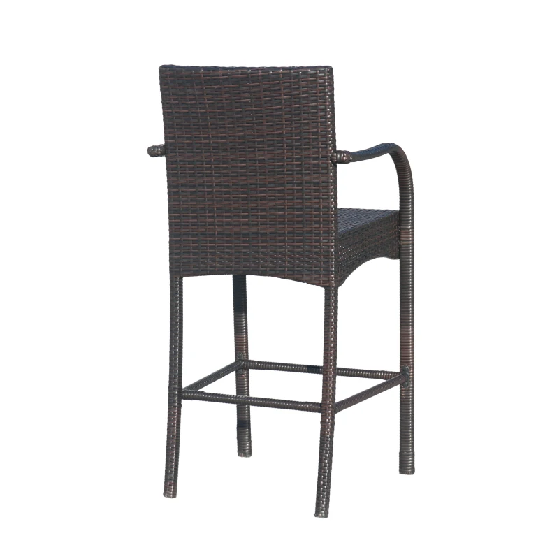 Vinsetto Outdoor Wicker Barstool Chair Set of 2 with Durable Powder-Coated Metal Frame, Hand-Crafted Faux Rattan, 22" L x 24.25" W x 45.5" H, Brown
