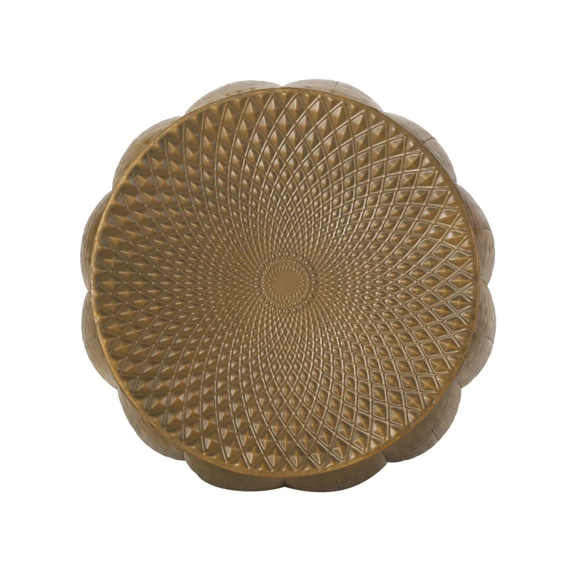 Metal Drum End Table with Lightweight and Durable Iron Construction, Mandala-Inspired Tabletop, No Assembly Required, 18.25" x 18.25" x 17.25", Gold