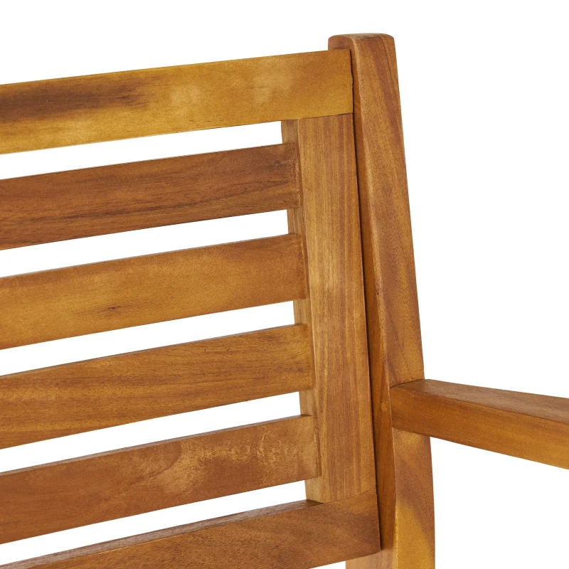 Vinsetto 2PC Modern Outdoor Barstool Set with Ladder-Back Design, Acacia Wood Frame with Water-Resistant Cushions, Footrests and Armrests, 22.75" L x 22.75" W x 46.5" H, Brown