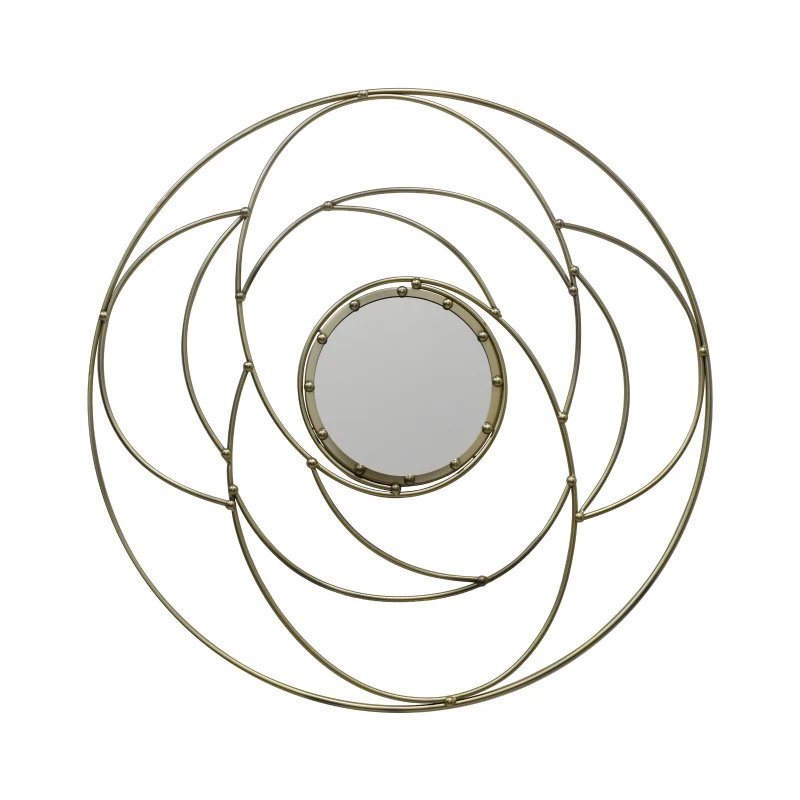 Round Flower Patterned Wall Mirror with Stainless Steel Frame, No Assembly Required, 35.25" L x 35.25" W x 1.5" H, Gold