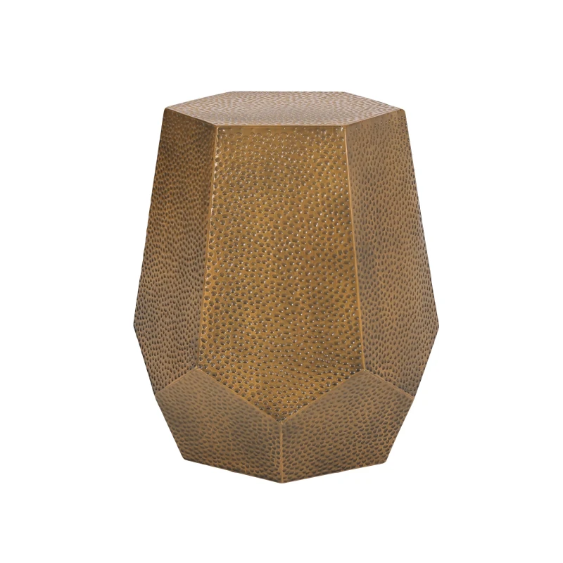 Modern Hammered Iron Geometric Side Table, No Assembly Required, 20.5" L x 19.5" W x 22.75" H, Gold