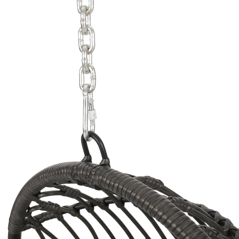 Outdoor/Indoor Wicker Swing Hanging Chair with 8ft Chain, Water-Resistant Cushions, Faux Rattan, 300 lbs Capacity, 30" L x 31.5" W x 44.5" H, Gray